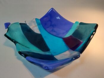 Blue patchwork glass bowl