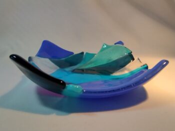 Blue patchwork glass bowl