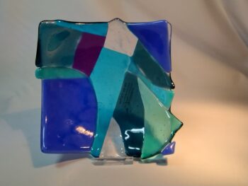 Blue patchwork glass bowl