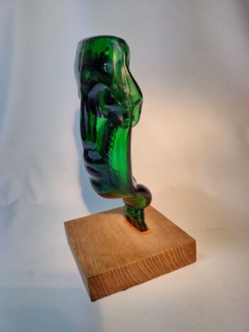 Green bottle art face sculpture