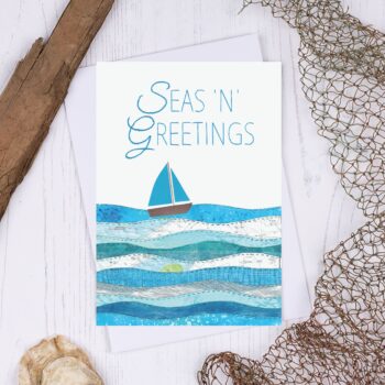 Sea N Greetings Turquoise Sailing Boat Christmas Card