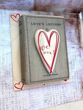 Vintage Book on plaque, 'Love's Lottery, We Won'