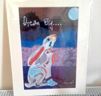 Mounted Illustration Print of a Moon Gazing Hare. 'Dream Big, worry small'