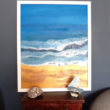 Original Mixed Media on Canvas Board 'The voice of the sea speaks to the soul'