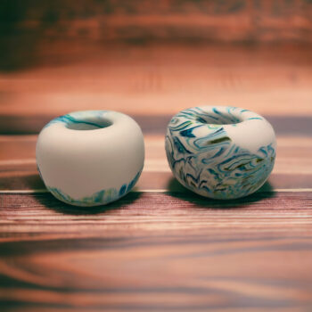 Jesmonite Tooth Brush Holder x2 blue / green swirl.