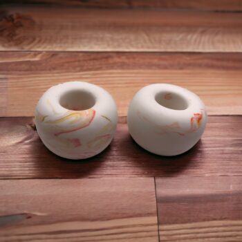 Jesmonite Tooth Brush Holder x2. Coral and Sunset yellow swirl.