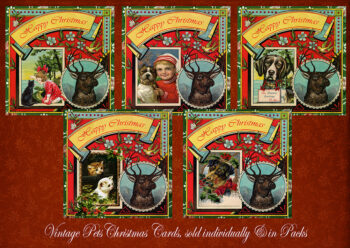 Vintage pets set of 5 Christmas cards