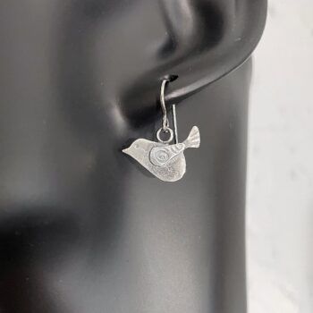 Little silver bird earrings on handmade hooks - Image 3