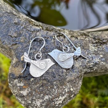 Little silver bird earrings on handmade hooks