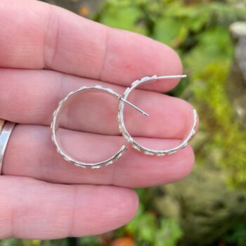 Large sterling silver hoop stud earrings with dots - Image 3