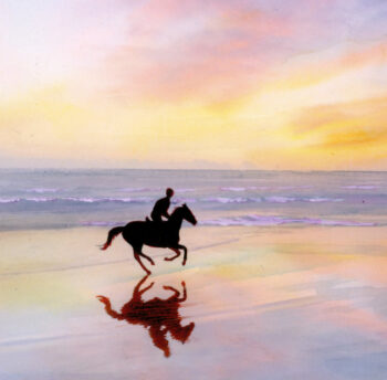 Horse rider on sunset beach, Very limited edition A4 mounted print - Image 2