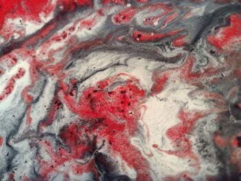 Black, red and white marble swirl glass plate