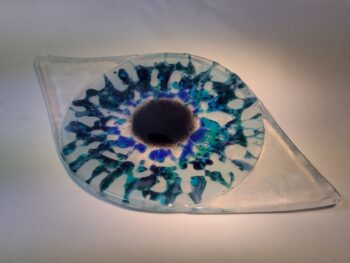 Blue eye fused glass platter