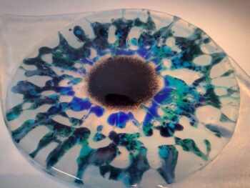 Blue eye fused glass platter