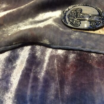 Blue Silk Velvet Scarf with "Pottery Shard" Brooch | Hand-dyed & One-off - Image 2