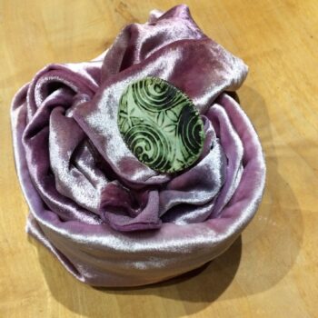 Lilac Silk Velvet Scarf with "Pottery Shard" Brooch | Hand-dyed & One-off