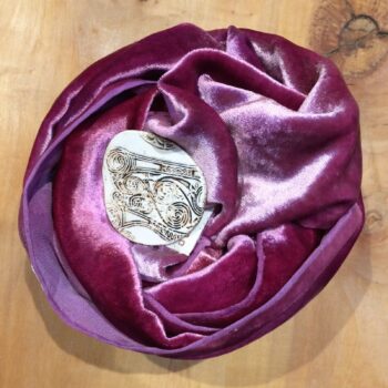 Pinky-Purple Silk Velvet Scarf with "Pottery Shard" Brooch | Hand-dyed & One-off