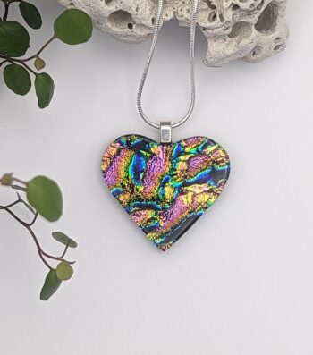 Dichroic Glass Heart Pendant, Pinks