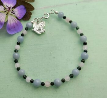 Gemstone Bracelet with Silver Butterfly