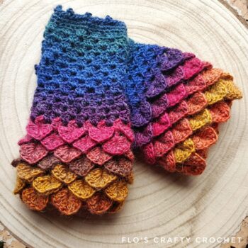 Crochet dragon scale fingerless gloves