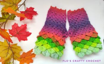 Crochet dragon scale fingerless gloves