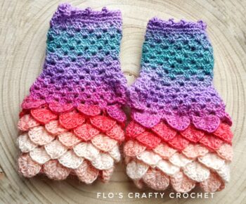 Crochet dragon scale fingerless gloves