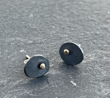 Gold Dot Oxidised Pebble Studs