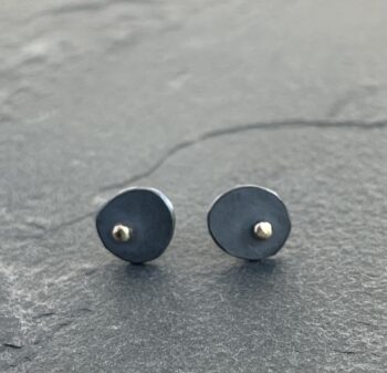 Gold Dot Oxidised Pebble Studs - Image 2