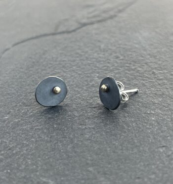 Gold Dot Oxidised Pebble Studs - Image 5