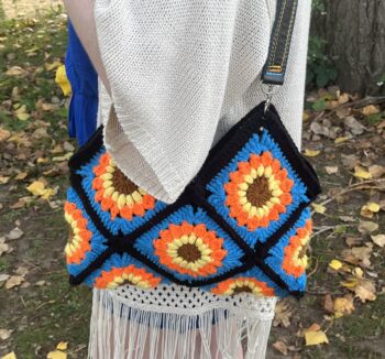 Sunflower & Blue Sky Crochet & leather Hand Bag