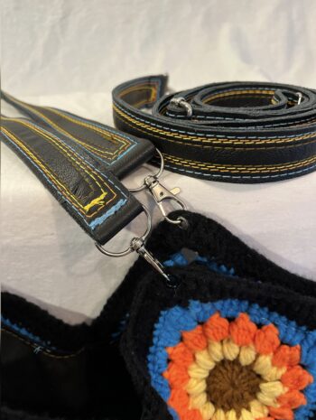 Sunflower & Blue Sky Crochet & leather Hand Bag - Image 3