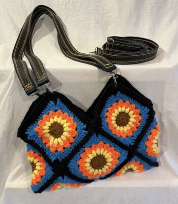 Sunflower & Blue Sky Crochet & leather Hand Bag - Image 2