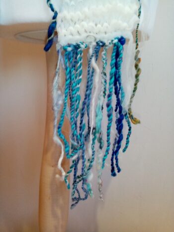 Super squishy blue, teal and white handspun art yarn scarf - Image 4