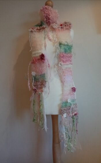 Super squishy pastel pink handspun fairy art yarn scarf