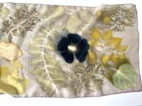 Leaf printed sage green silk scarf