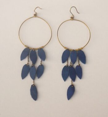 Brass and leather leaf earrings - Image 3