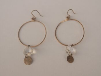 Brass square wire, glass bead and coin earrings - Image 2