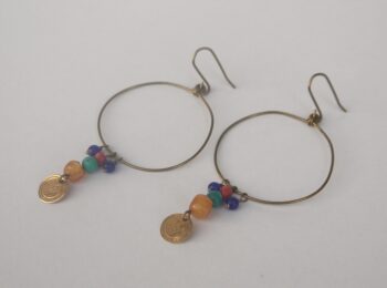 Brass wire, semi precious stone and coin earrings - Image 2