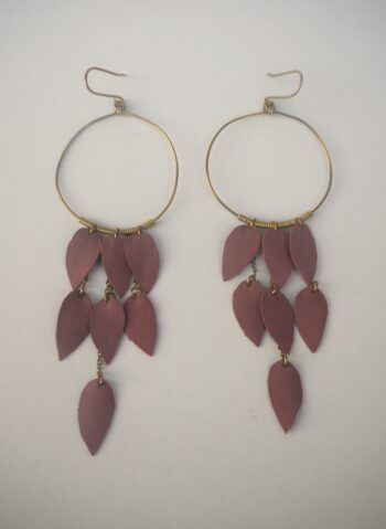 Brass and leather leaf earrings - Image 2