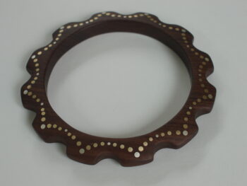 Rosewood and twelve sided silver and gold geometric inlaid cog bangle