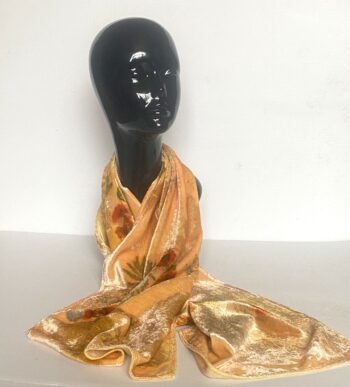 autumn gold silk velvet scarf with botanical leaf prints