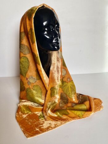 Apricot Fool Silk Velvet Scarf Shawl Botanically Printed with Leaves - Image 5