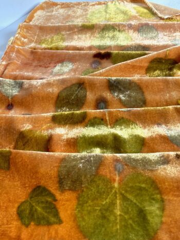 Apricot Fool Silk Velvet Scarf Shawl Botanically Printed with Leaves - Image 3