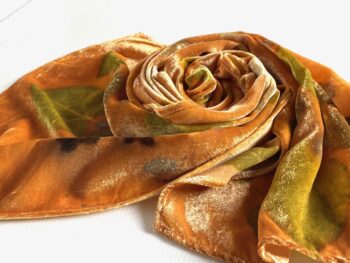 Apricot Fool Silk Velvet Scarf Shawl Botanically Printed with Leaves - Image 2