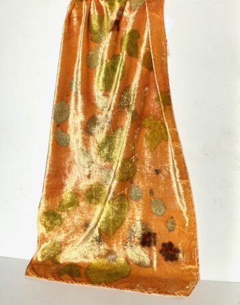 apricot fool silk velvet scarf with botanical leaf prints