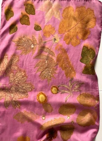 Golden Rose Silk Twill Scarf Botanically Printed with Leaves and Flowers - Image 5