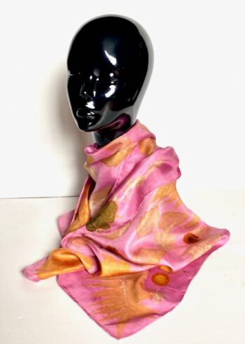 Golden Rose Silk Twill Scarf Botanically Printed with Leaves and Flowers - Image 2