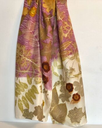 damson cream silk twill scarf with botanical leaf prints