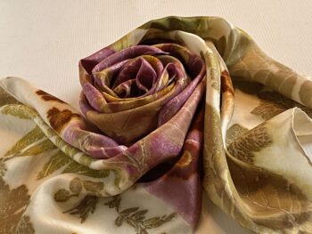 Damson Cream Silk Twill Scarf Botanically Printed with Leaves and Flowers - Image 5