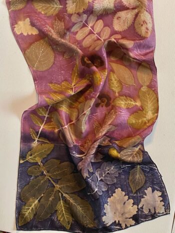 "Amethyst" Silk Twill Scarf Botanically Printed with Leaves and Flowers - Image 4